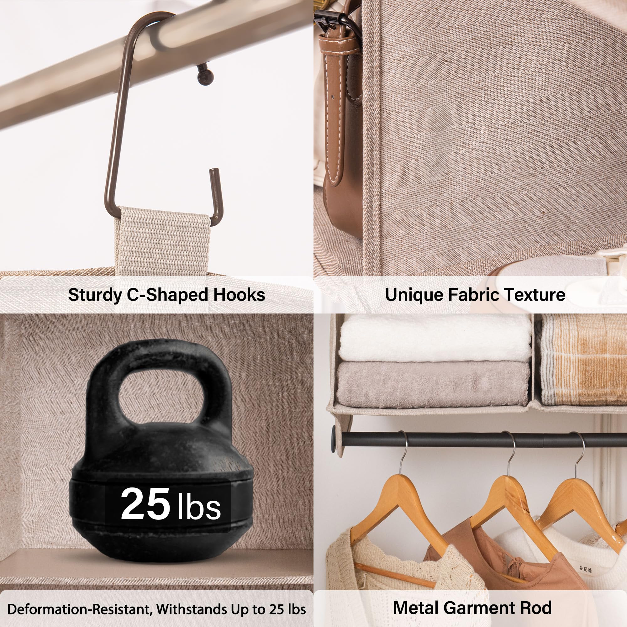 Storageworks Hanging Closet Organizer With Garment Rod, 4 Section Closet Hanging Shelves, Hanging Clothes Cube Organizer, Mixing